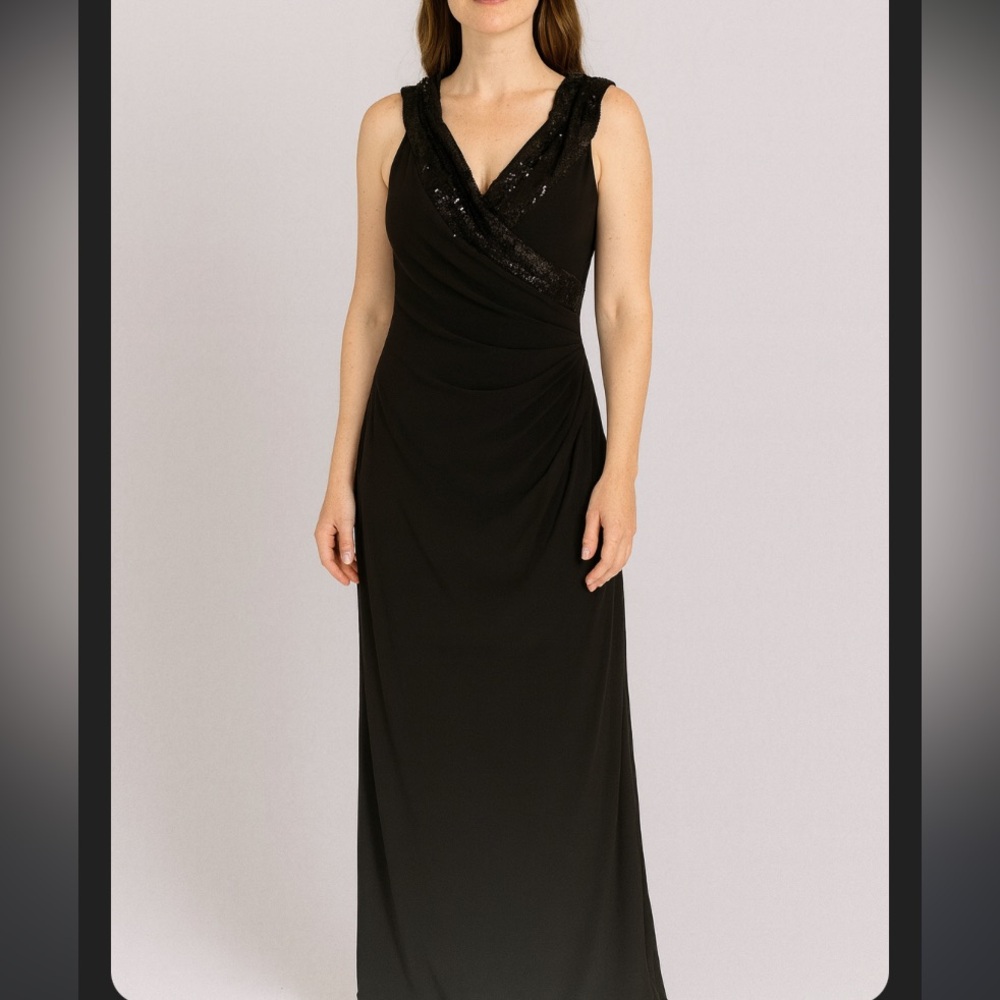 Lauren Ralph Lauren Evening Black Maxi Dress Sequin Collar Formal Gown Size 4